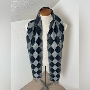 100% Cashmere Scarf Made in England Black Gray Plaid Fringe